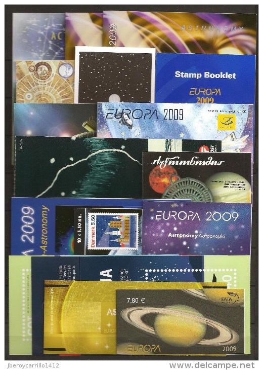 EUROPA 2009- TEMA ANUAL “ASTRONOMIA" - COLECCIÓN  DE LOS 17 CARNETS  OFICIALES  EMITIDOS POR 15 PAISES - Années Complètes