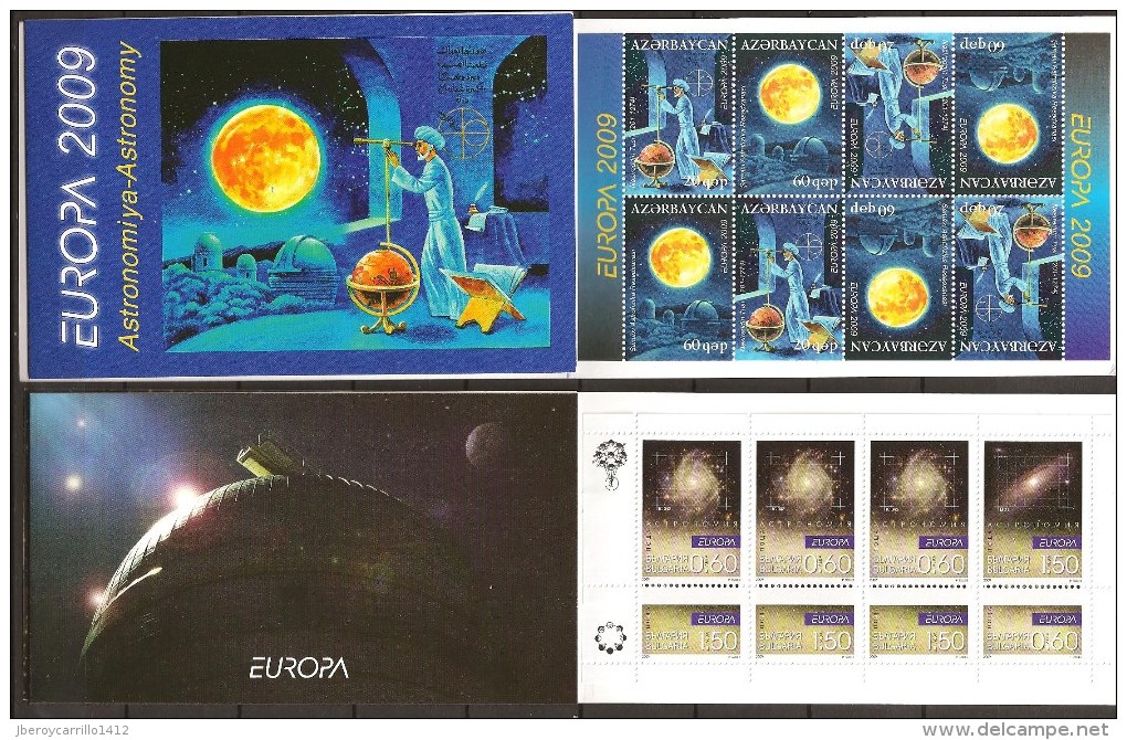 EUROPA 2009- TEMA ANUAL “ASTRONOMIA" - COLECCIÓN  DE LOS 17 CARNETS  OFICIALES  EMITIDOS POR 15 PAISES - Full Years