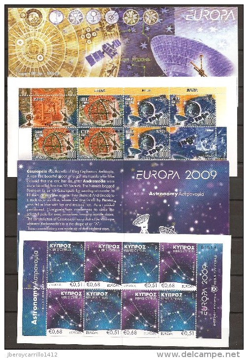 EUROPA 2009- TEMA ANUAL “ASTRONOMIA" - COLECCIÓN  DE LOS 17 CARNETS  OFICIALES  EMITIDOS POR 15 PAISES - Volledig Jaar