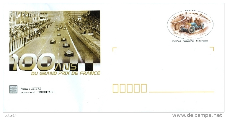 Enveloppe + Carte Prêt à Poster: 100 Ans Du Grand Prix De France - La Coupe Gordon Bennett / Sport Automobile (1) - Lots Et Collections : Entiers Et PAP