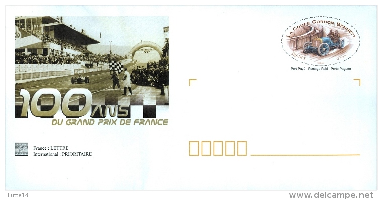 Enveloppe + Carte Prêt à Poster: 100 Ans Du Grand Prix De France - La Coupe Gordon Bennett / Sport Automobile (4) - Lots Et Collections : Entiers Et PAP