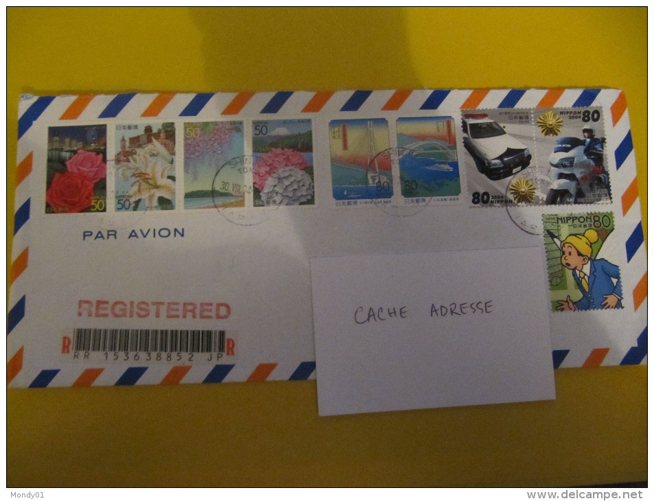 2-189 Japon Nippon  Fleurs Flowers Registered Letter To France Moto Motar Police Pont Architecture - Verzamelingen & Reeksen