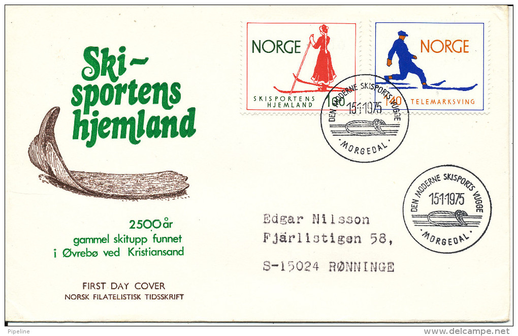 Norway FDC 15-1-1975 MORGEDAL The Birthplace Of Modern Skiing With Cachet Sent To Sweden - FDC