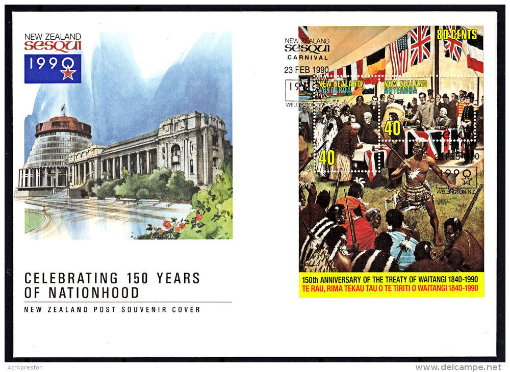 B0249 NEW ZEALAND 1990, SG MS1540 Waitangi Treaty, SESQUI Carnival Cover - Neufs