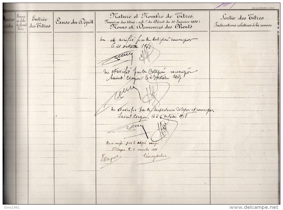 VP1291 - Registre De Dépots De Titres & Valeurs - Etude De Me LAVERNE à SAINT - CIRGUES ( Lot ) - Sonstige & Ohne Zuordnung
