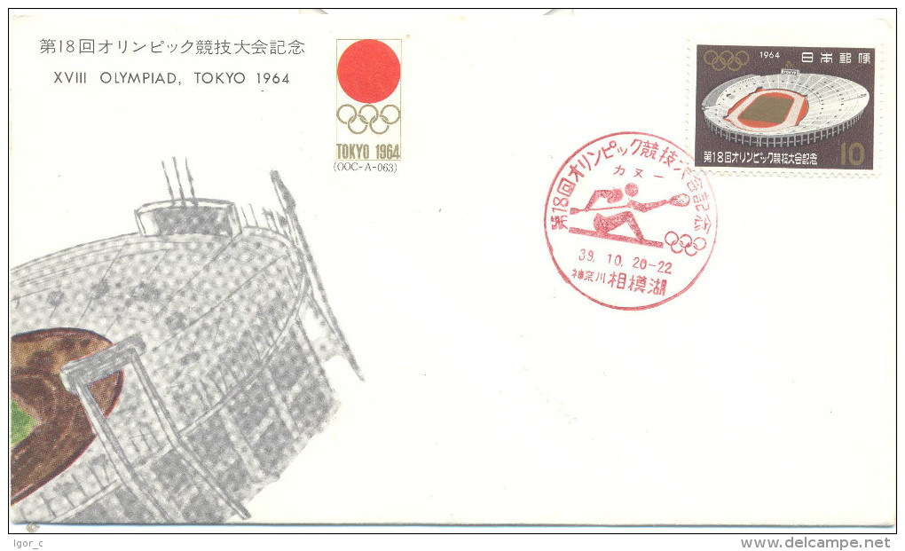 Japan Tokyo 1964 Olympic Games - Main Stadium Stamp And Cachet - Canoeing /cancellation - Card Inserted - Summer 1964: Tokyo