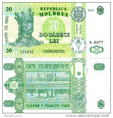 20 Lei Moldova 2010 Banknote, New Signiture, UNC Crisp - Moldawien (Moldau)