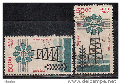 2 Diff., Watermark Sideways & Upright, ,Windmill Used, Energy, 7th Series Definitive, India 2000, Renewable, Protection, - Used Stamps