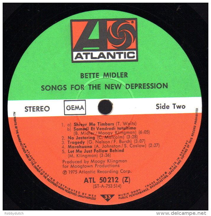 * LP *  BETTE MIDLER - SONGS FOR THE NEW DEPRESSION (Germany 1976) - Disco, Pop