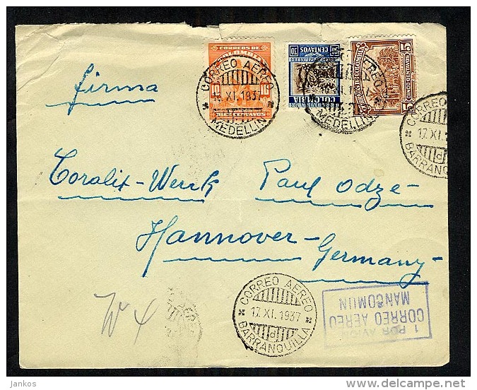 Colombia 1937 Air Mail Cover Medellin To Germany (B846) - Colombia