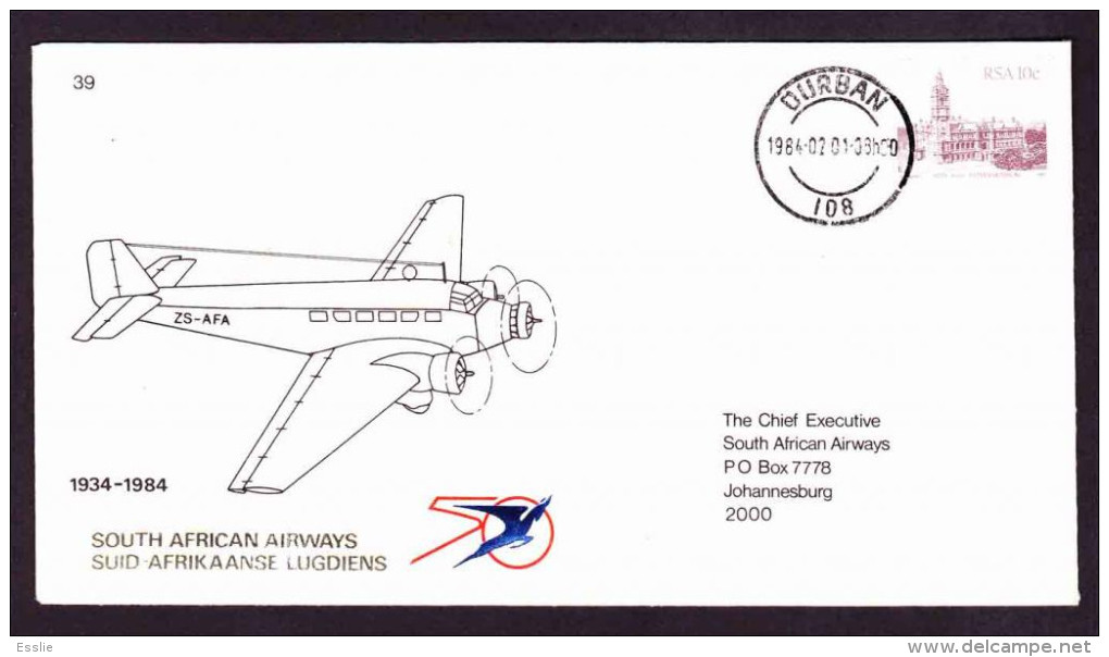 South Africa - 1984 - South African Airways 50th Anniversary - SAAF Flight Cover - Luchtpost