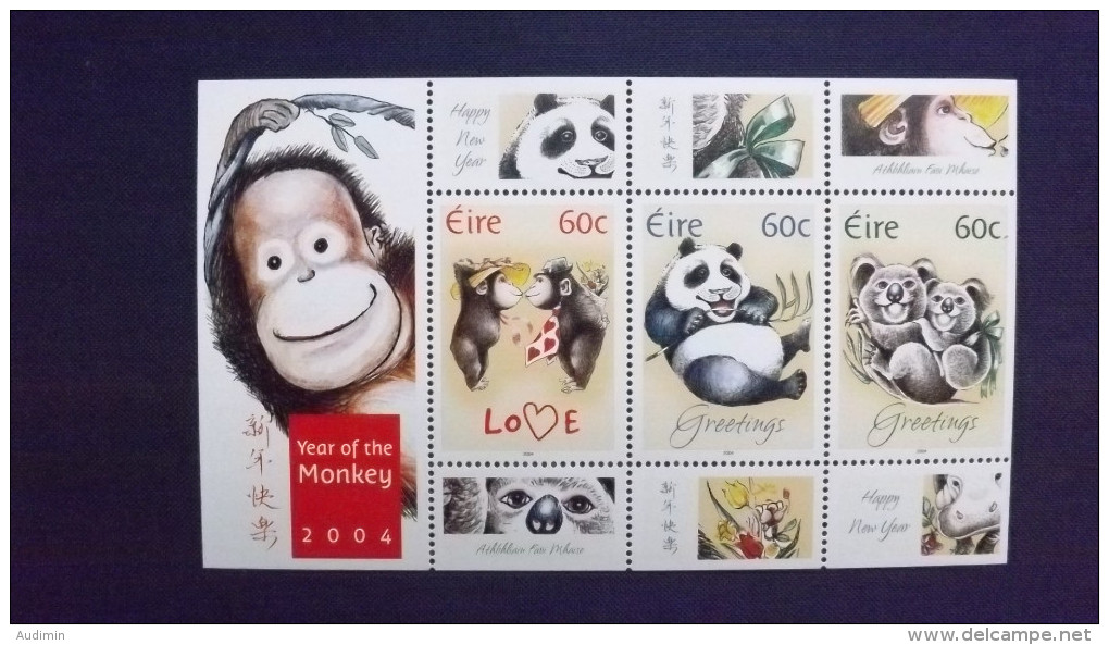 Irland 1560/2 Block 50 **/mnh, Jahr Des Affen: Schimpansen, Riesenpanda, Koalas - Blocks & Sheetlets