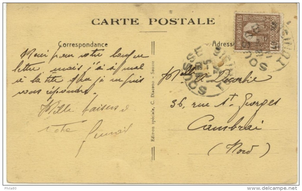 N°131 Sur CP De Sousse Du 11-5-30 Pour Cambrai - Lettres & Documents