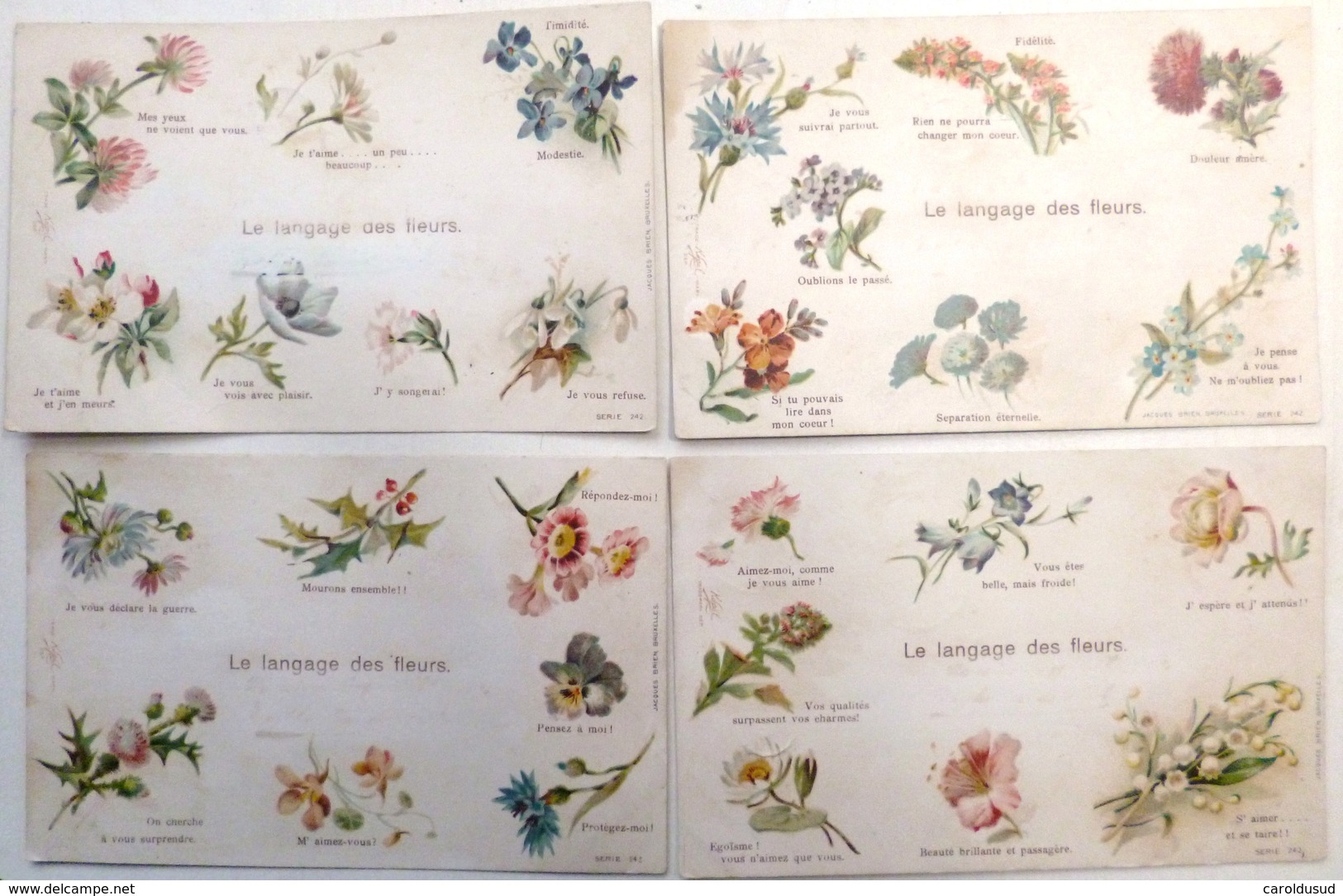 CPA Lot 4x Litho Precurseur Illustrateur Kopal Jacques Brien Langage Des Fleurs Voyagé 1902 Cachet Warcoing Et Quaregnon - Collections & Lots