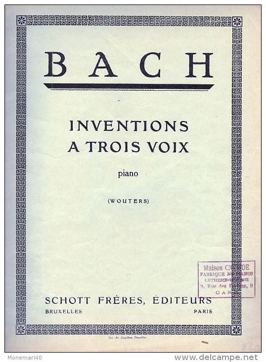 Partition Pour Piano - J.S. BACH - Inventions à Trois Voix. - A-C