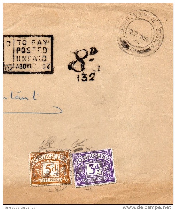 5d And 3d Great Britain Postage Due With To Pay Posted Unpaid And 8d 132 - Brighton And Hove - Tasse