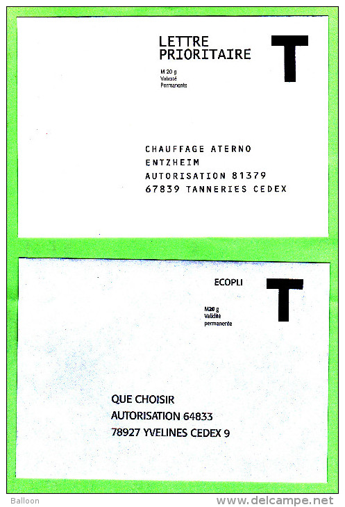 Entier Postal -  Enveloppe Réponse T - 4 Enveloppes Différentes - Cartes/Enveloppes Réponse T