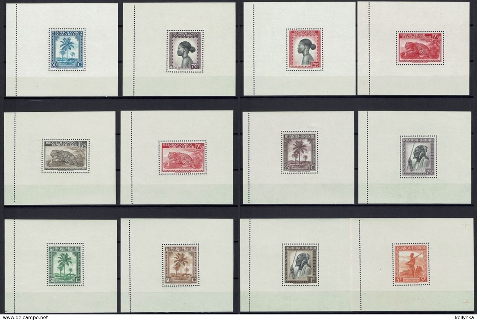 Belgian Congo & Ruanda Urundi - 12 S/S - Full Set - Sheet "Message" With Margin - 1943/1944 - MNH - Blocks & Sheetlets