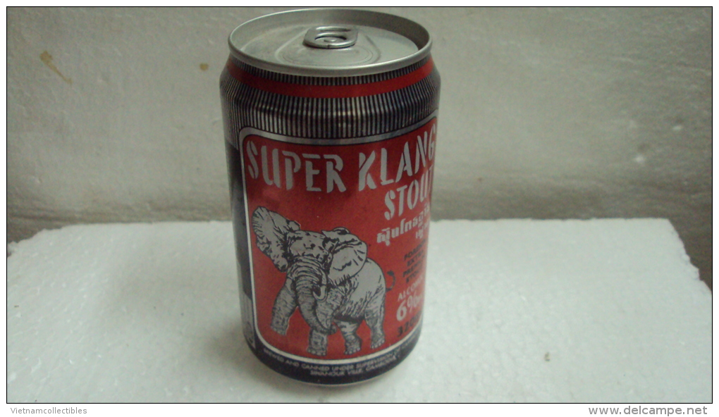 Cambodia Cambodge Klang Stout Empty 330ml Beer Can / Opened At Bottom - Cannettes