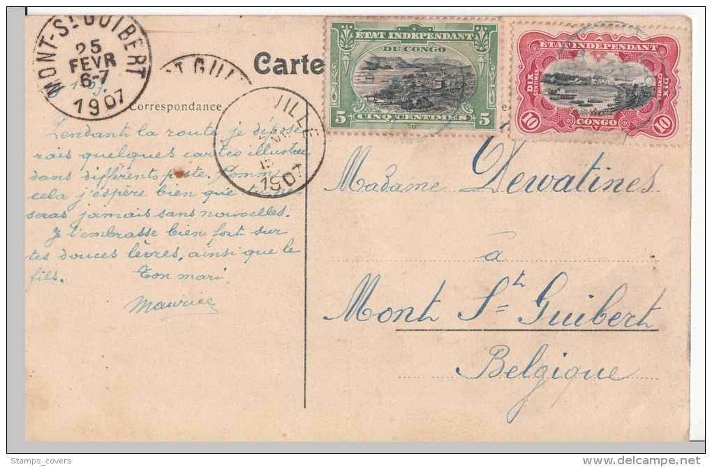 CONGO ETAT INDEPENDANT 1907 STANLEYVILLE VERS MONT SAINT-GUIBERT - Congo Belga