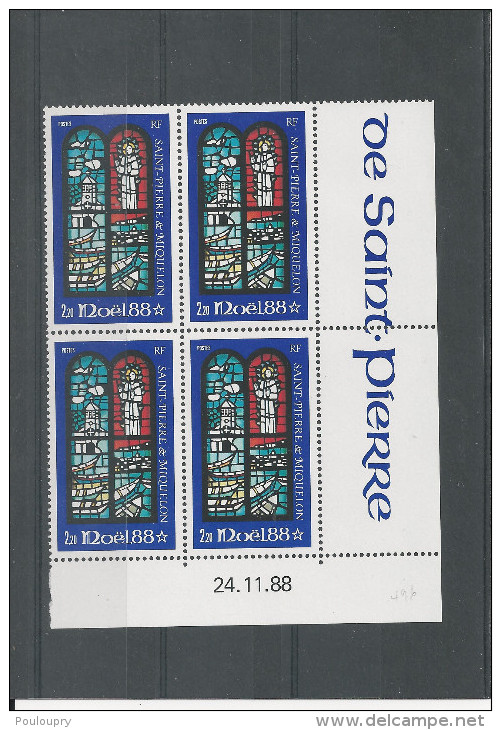 Saint Pierre Et Miquelon -  YT N° 496  ** - Bloc De 4 Coin Daté - Noël - Vitrail - Noël
