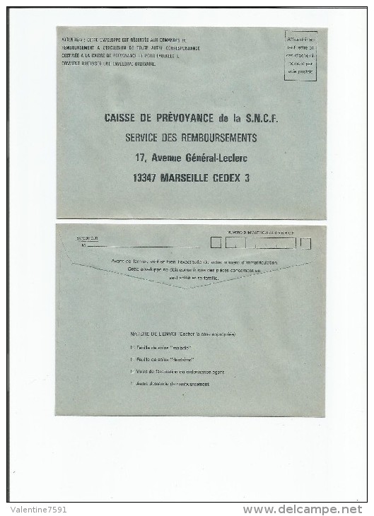 DOCUMENTS S.N.C.F -LOT 14 Enveloppes Prévus Pour La Caisse De Prévoyance à Marseille Net   -  1.50 - Transporte