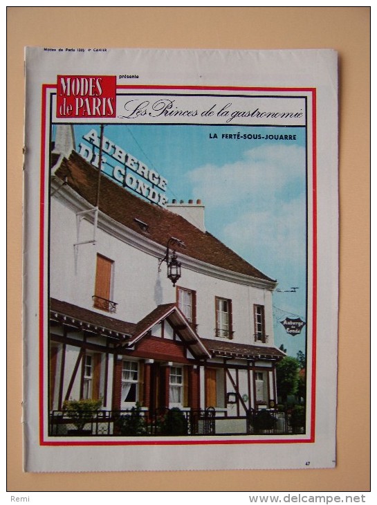 MODES De PARIS Les PRINCES De La GASTRONOMIE Restaurant AUBERGE De CONDE La FERTE-SOUS-JOUARRE  (77) - Koken & Wijn