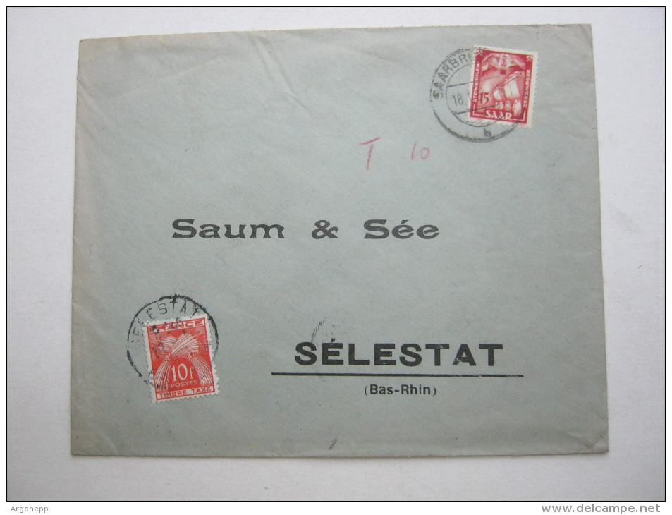 1951, Brief Aus Saarbrücken Mit Französischer Nachportomarke - Lettres & Documents