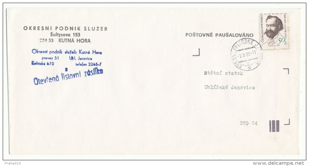 I8682 - Czechoslovakia (1989) 285 04 Uhlirske Janovice (stamp - Manufacturing Defect: Shifted Horizontal Perforation) - Plaatfouten En Curiosa