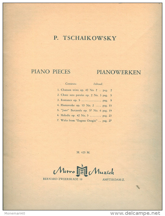 Partition -TSCHAIKOWSKY - PIECES POUR PIANO - S-U