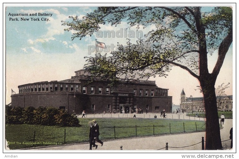 USA, NEW YORK CITY NY ~AQUARIUM BUILDING FRONT VIEW~BATTERY PARK ~ 1910s Unused Vintage Postcard - Parks & Gardens