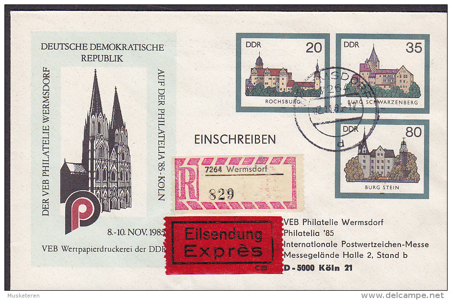 Germany DDR Postal Stationery Ganzsache Einschreiben & Eilsendung EXPRESS Labels WERMSDORF 1985 Philatelia Hamburg '85 - Covers - Used