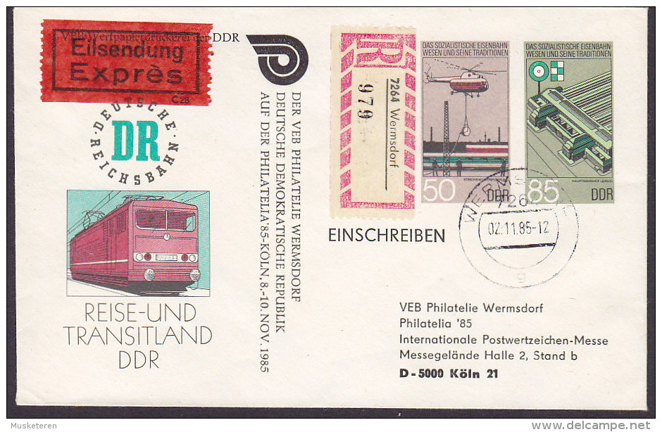 Germany DDR Postal Stationery Ganzsache Einschreiben & Eilsendung EXPRESS Labels WERMSDORF 1985 Deutsche Reichsbahn - Enveloppes - Oblitérées