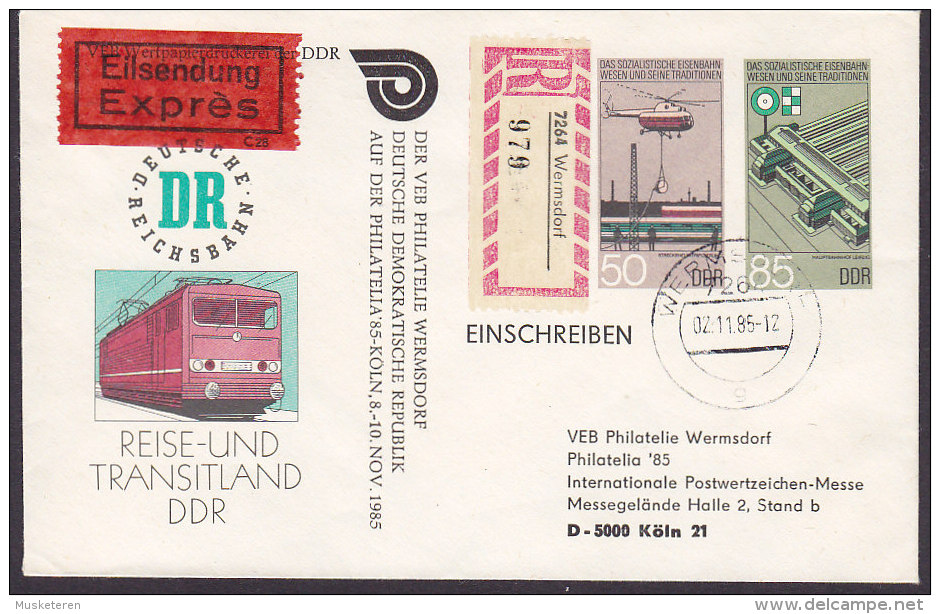 Germany DDR Postal Stationery Ganzsache Einschreiben & Eilsendung EXPRESS Labels WERMSDORF 1985 Deutsche Reichsbahn - Sobres - Usados