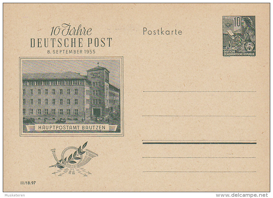 Germany DDR Postal Stationery Ganzsache 10 Pf Sonderpostkarte 1955 Hauptpostamt Bautzen Unused - Postcards - Mint