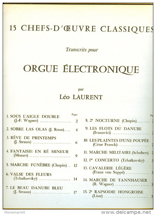 Partition - 15 CHEFS D´OEUVRE CLASSIQUES Transcrits Pour Orgue électronique (Ed. Paul Beuscher) - Instrumento Di Tecla