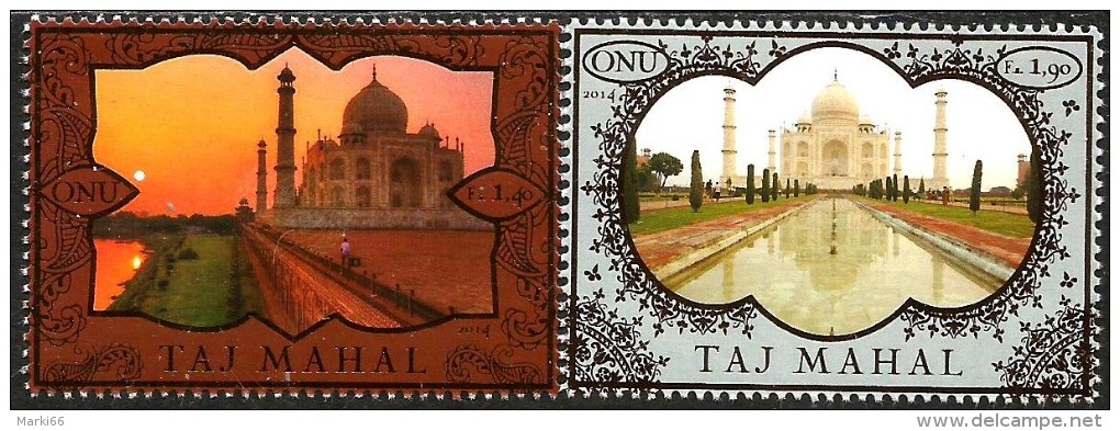 United Nations - Geneva - 2014 - World Heritage - Taj Mahal - Mint Stamp Set With Golden Ink Impint - Neufs