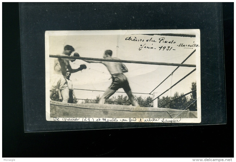 Photographie Photo Boxe Arênes Du Prado Marseille Juin 1931 De Gracia Montes Et Arbitre LAugier - Sports