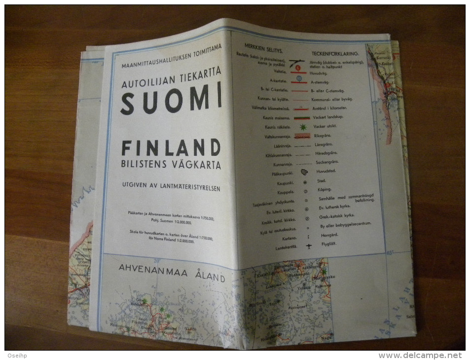 Carte Finlande 1948 - Maanmittaushallituksen Toimittama SUOMI FINLAND Bilistens Vägkarta - Carte Geographique