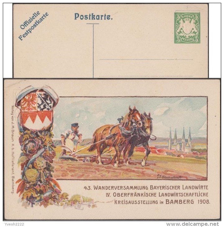 Bavière 1908. Carte Postale TSC. 43. Wanderversammlung Bayerischer Landwirte. Chevaux De Trait, Laboureur - Agriculture