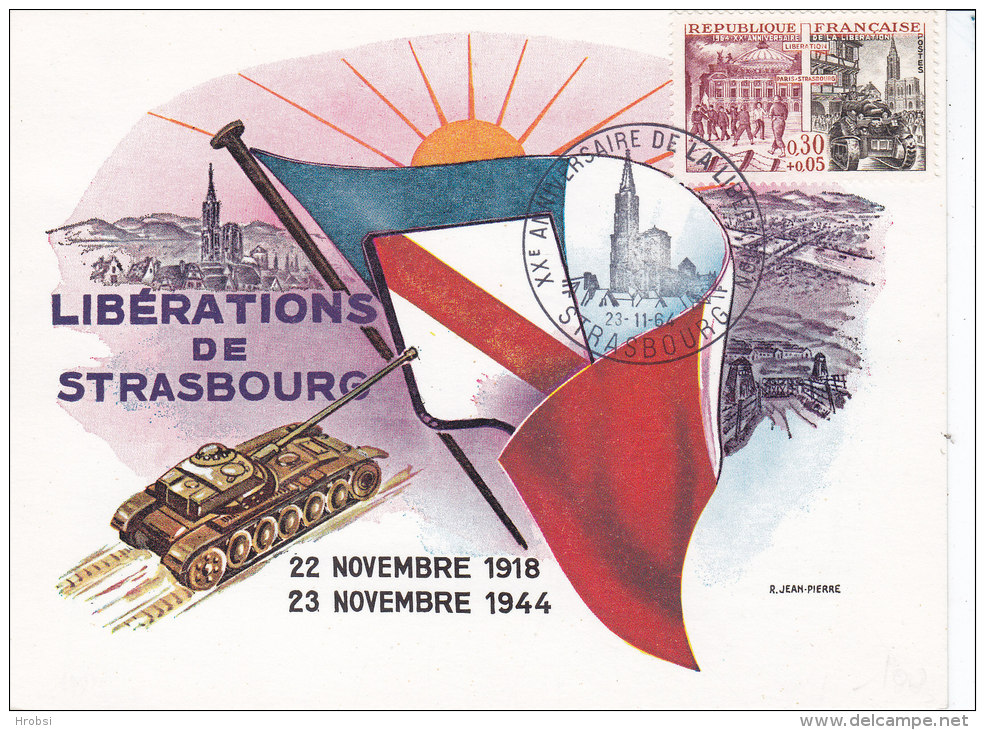 Douane, Libération De Strasbourg, Carte Maximum Yvert 1410 De 1964 - Croix-Rouge