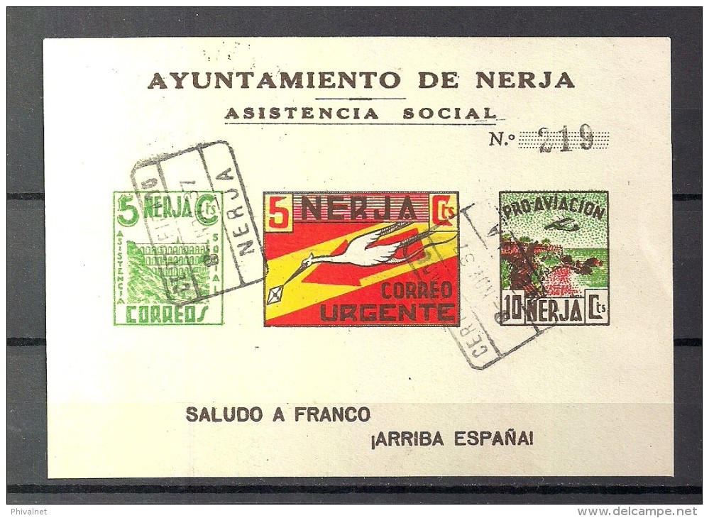 EMISIONES LOCALES GUERRA CIVIL, NERJA,  FESOFI  Nº 8 CIRCULADO - Vignettes De La Guerre Civile