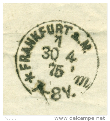 34 Sur Lettre Oblitération DC Liège Le 29 AVRIL 1875 Vers Francfort (lot 625) - 1869-1883 Leopold II