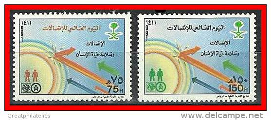 SAUDI ARABIA 1991 TELECOMMUNICATION DAY SC#1149-50 MNH  ARCHITECTURE D1 - Saudi Arabia