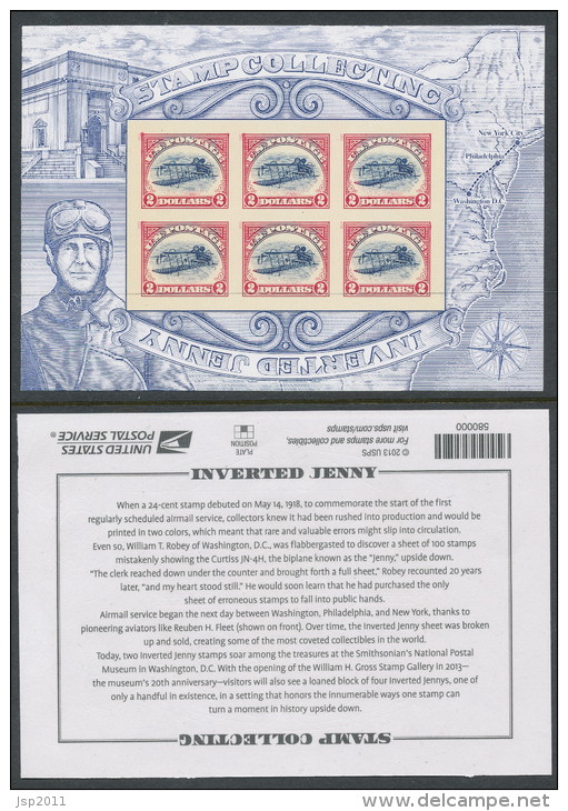 USA 2013 Scott 4806-imp SS, Inverted Jenny, Souvenir Sheet,  WITHOUT DIE CUTS, MNH (**) - Ongebruikt