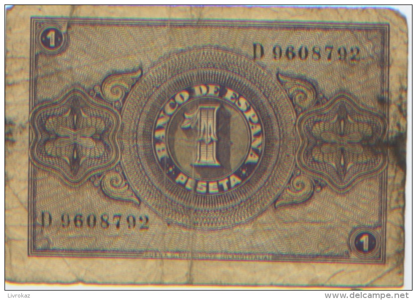 Billet De Banque, Banknote, Biglietto Di Banca, Bankbiljet, Espagne, Banco De Espana, Una Peseta, 1938 Billet Usagé Sali - 1-2 Pesetas