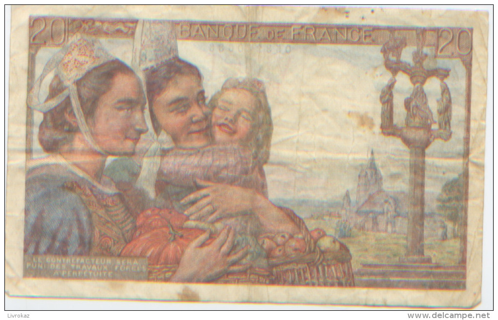 Billet De Banque, Banknote, Biglietto Di Banca, Bankbiljet, Banque De France, Vingt Francs Pêcheur, 1942, Bon état - 20 F 1942-1950 ''Pêcheur''
