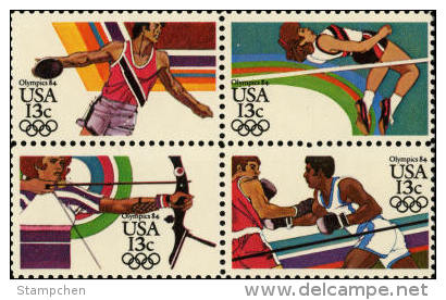 1984 USA Olympic Games Stamps Sc#2048-51 2051a Discus High Jump Archery Boxing Sport 1983 - Archery