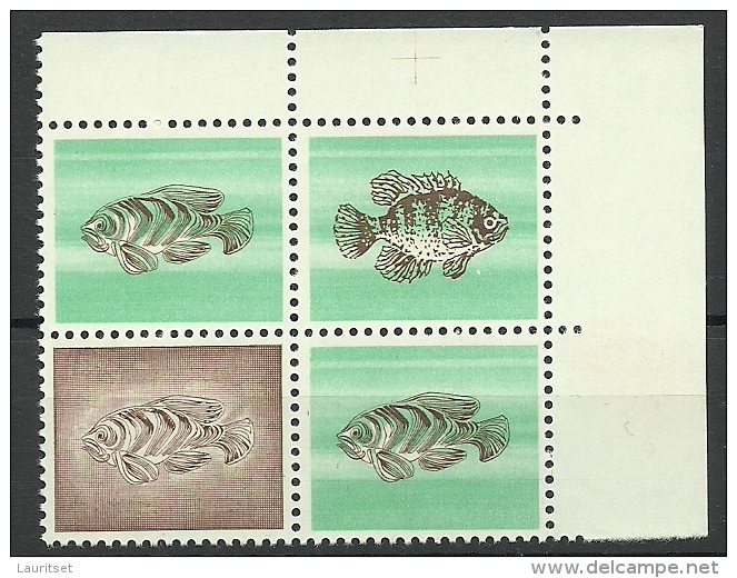 SCHWEIZ Switzerland Essay Druckprobe Specimen Fisches Fische In 4-block MNH - Errors & Oddities