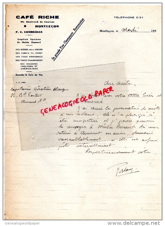 03 - MONTLUCON -  LETTRE MANUSCRITE CAFE RICHE -68 BOULEVARD DE COURTAIS-1930-P.E. COMBEBIAS - Manuscrits